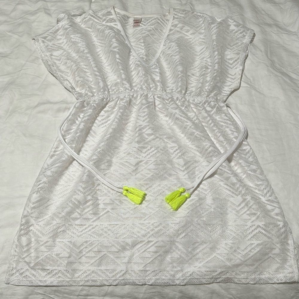 Bongo Y2K White Mesh Neon Tassels Cover Up M